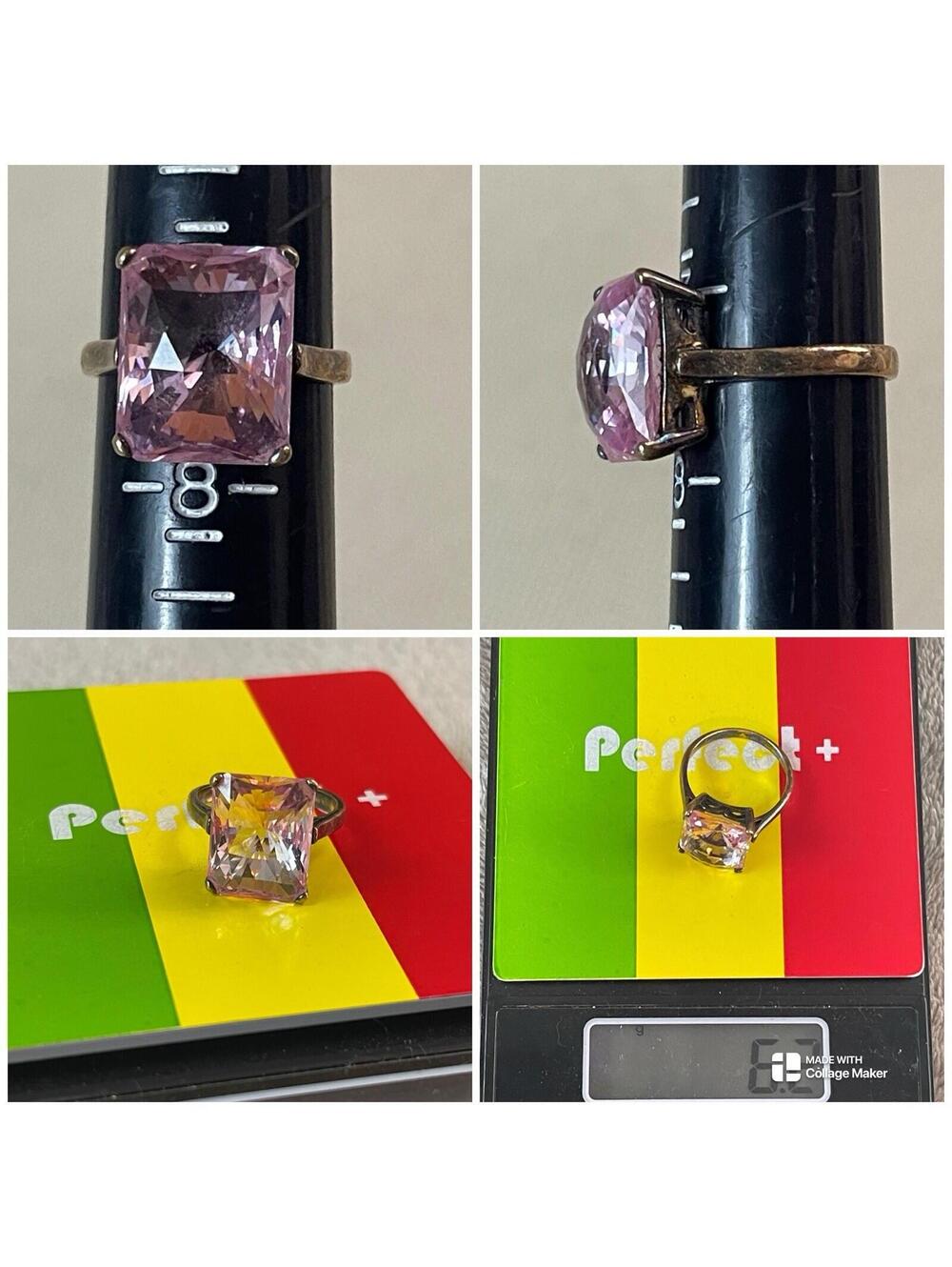 Vintage Faceted Pink stone gold tone ring marked HC 925 size 7.5